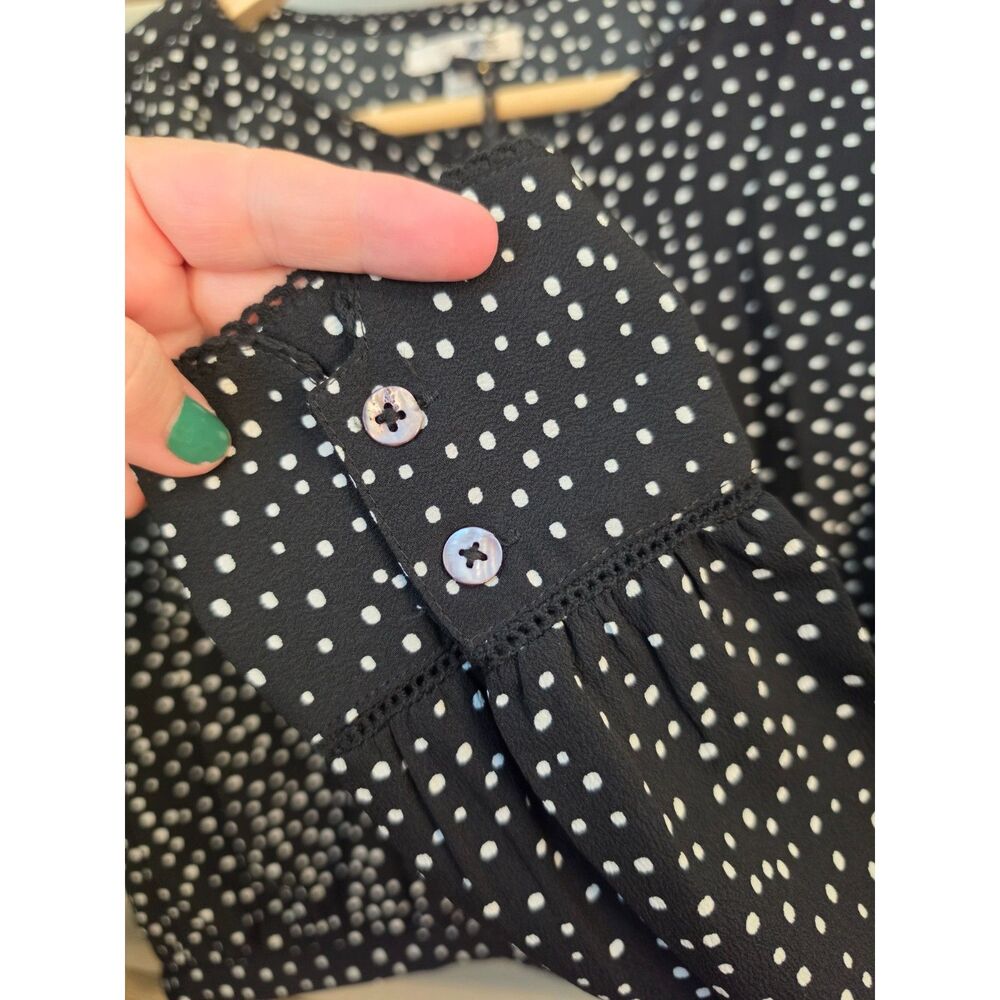 Amuse Society Black White Polka Dot Cropped Blouse Long Sleeve Size M